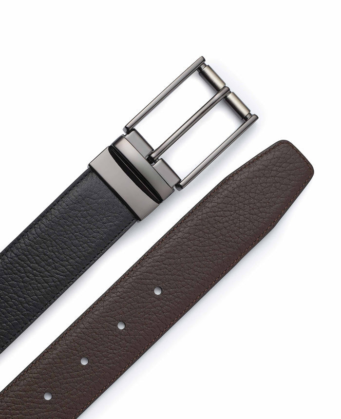 Men's Black Brown Reversible Leather Belt flat view