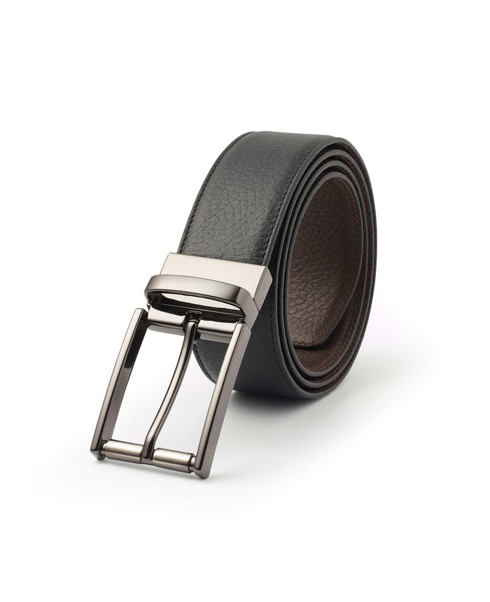 Men's Black Brown Reversible Leather Belt rolled