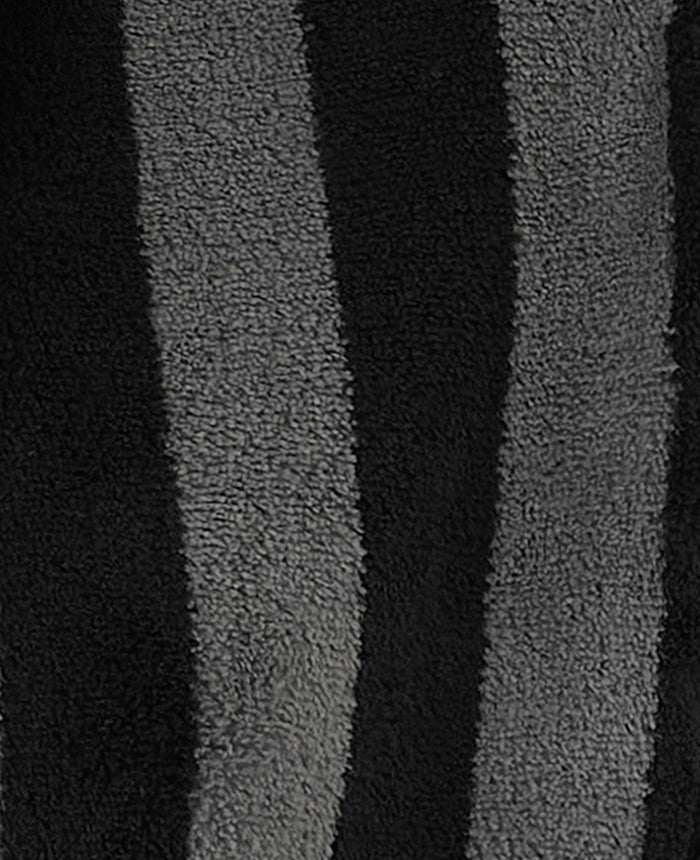 Men's Black Charcoal Blue Bold Stripe Snuggle Fleece Dressing Gown fabric detail