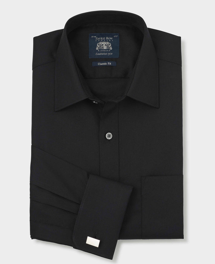 Men's Black Cotton Herringbone Slim Fit Formal Shirt With Double Cuffs folded shot