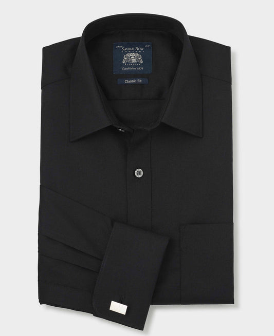 Men's Black Cotton Herringbone Slim Fit Formal Shirt With Double Cuffs folded shot