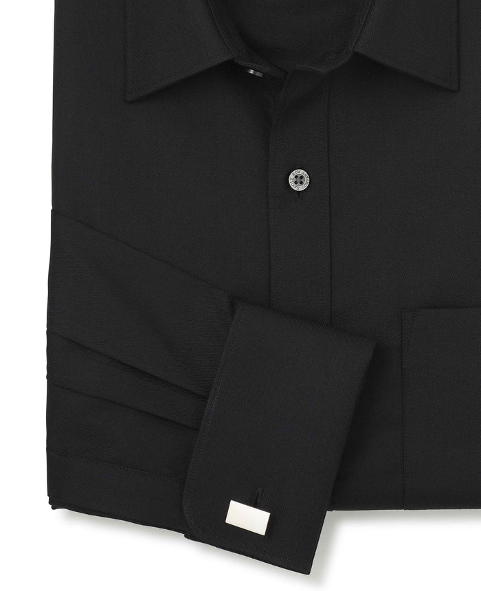 Men's Black Cotton Herringbone Slim Fit Formal Shirt With Double Cuffs sleeve detail