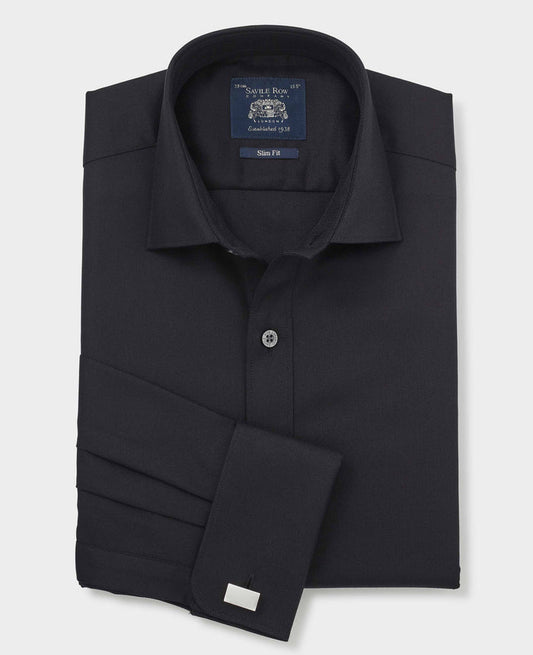 Men's Black Cotton Herringbone Slim Fit Formal Shirt With Double Cuffs folded shot