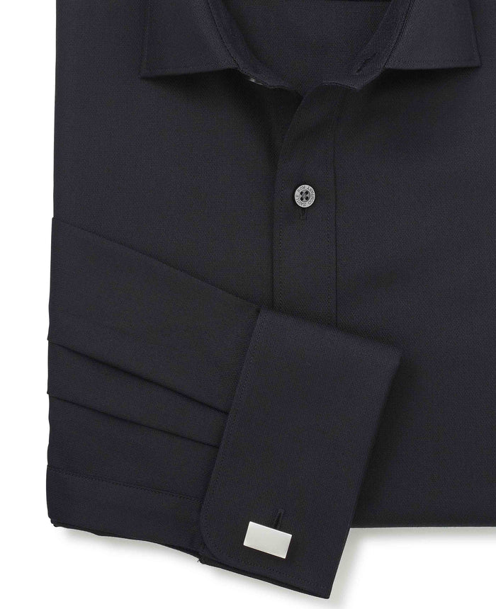 Men's Black Cotton Herringbone Slim Fit Formal Shirt With Double Cuffs sleeve detail