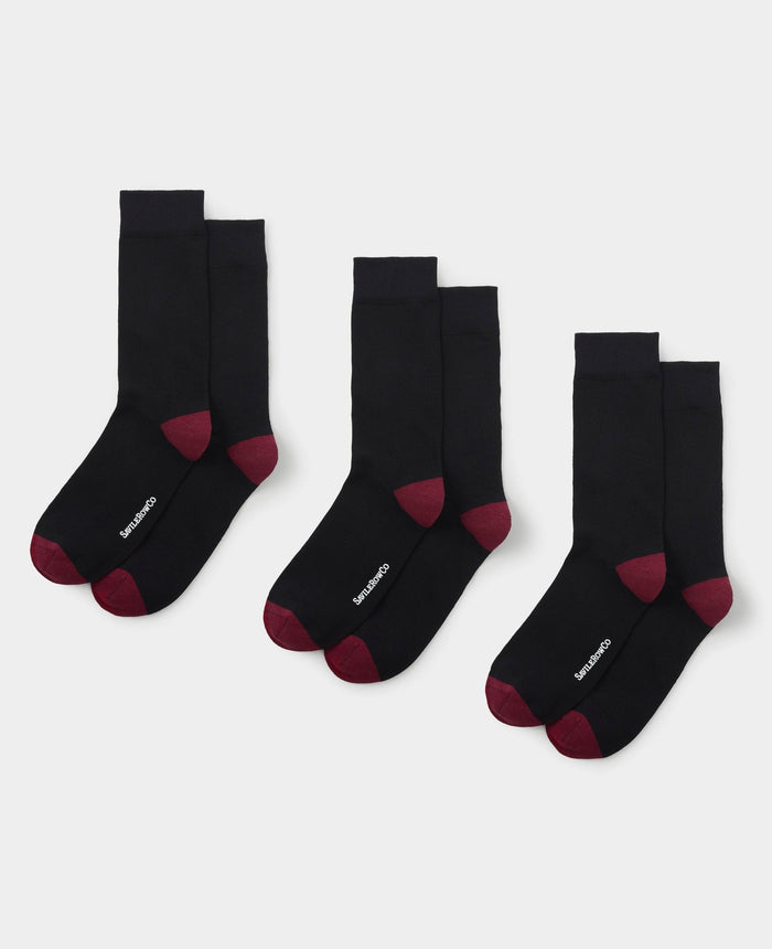 Men's Black Cotton Rich Socks With Contrast Heel & Toe 3 Pack unfolded view