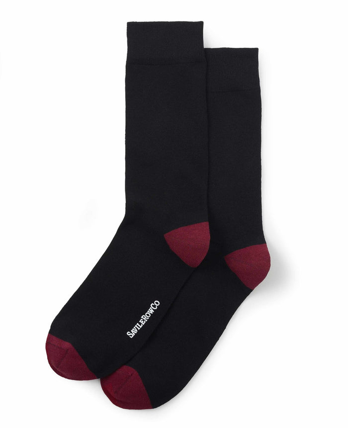 Men's Black Cotton Rich Socks With Contrast Heel & Toe 3 Pack pair view