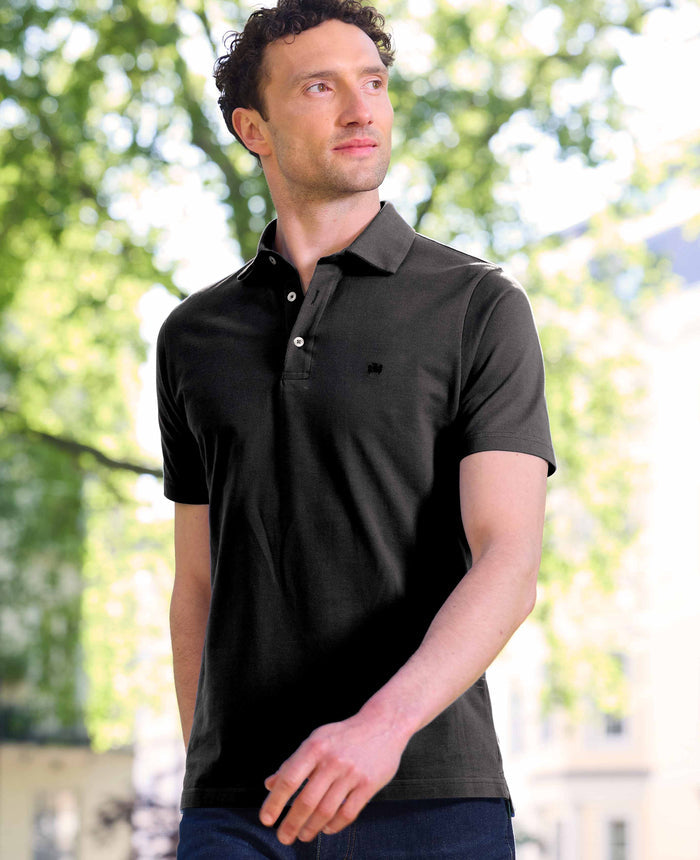 Black Cotton Short Sleeve Polo Shirt
