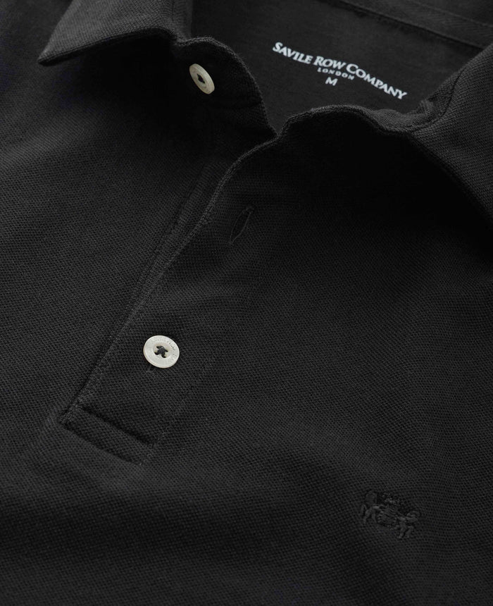 Men's Black Cotton Short Sleeve Polo Shirt collar detail