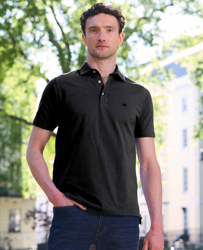 Black Cotton Short Sleeve Polo Shirt