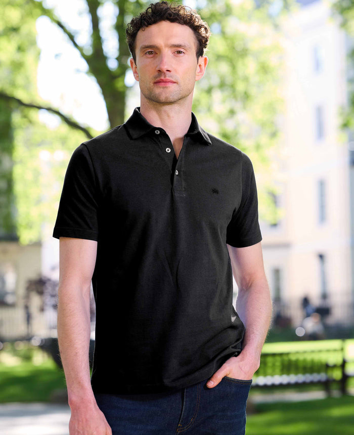 Black Cotton Short Sleeve Polo Shirt