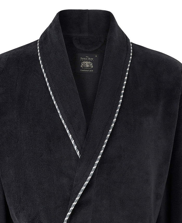 Men's Black Fleece Rope Edge Dressing Gown collar detail