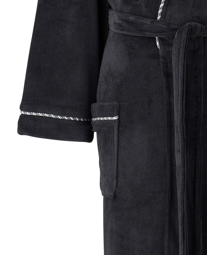 Men's Black Fleece Rope Edge Dressing Gown pocket detail