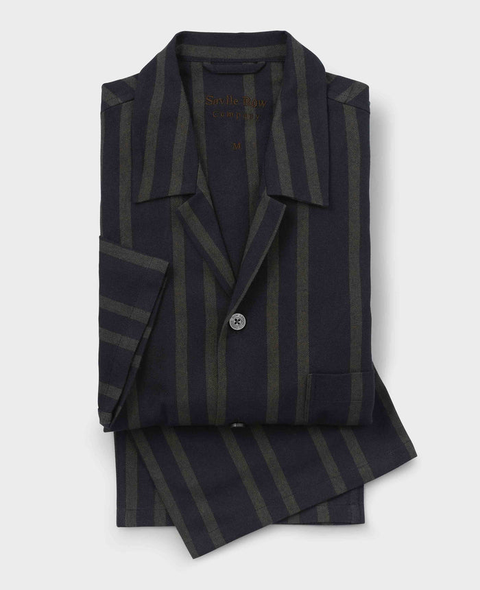 Men's Black Grey Brushed Cotton Twill Striped Pyjamas  mannequin shot