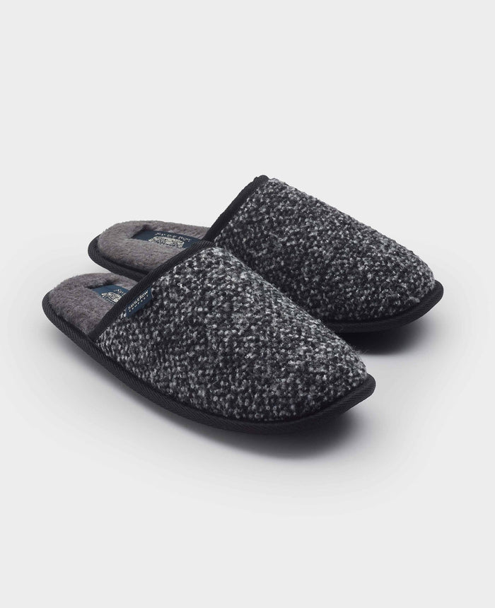 Men's Black Grey Textured Mule Slippers pair view