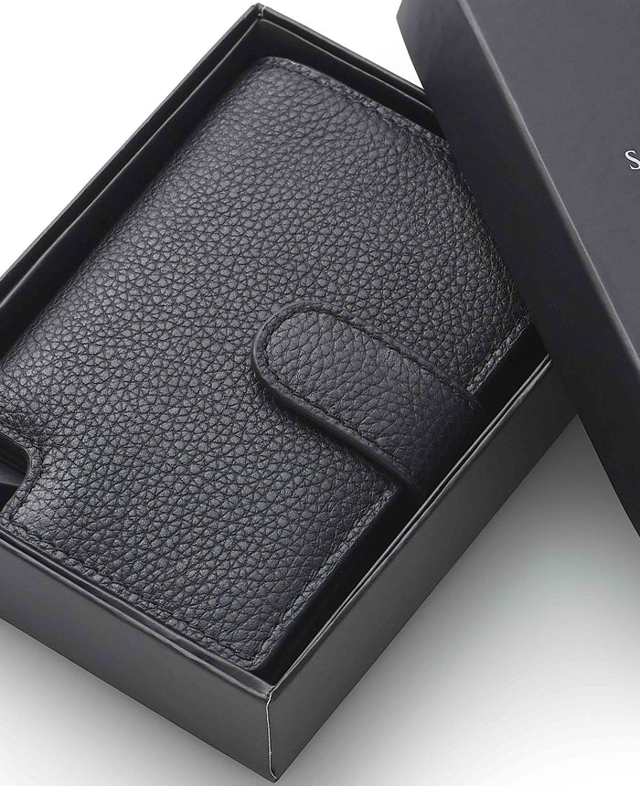 Black Leather Magnetic RFID Slim Wallet
