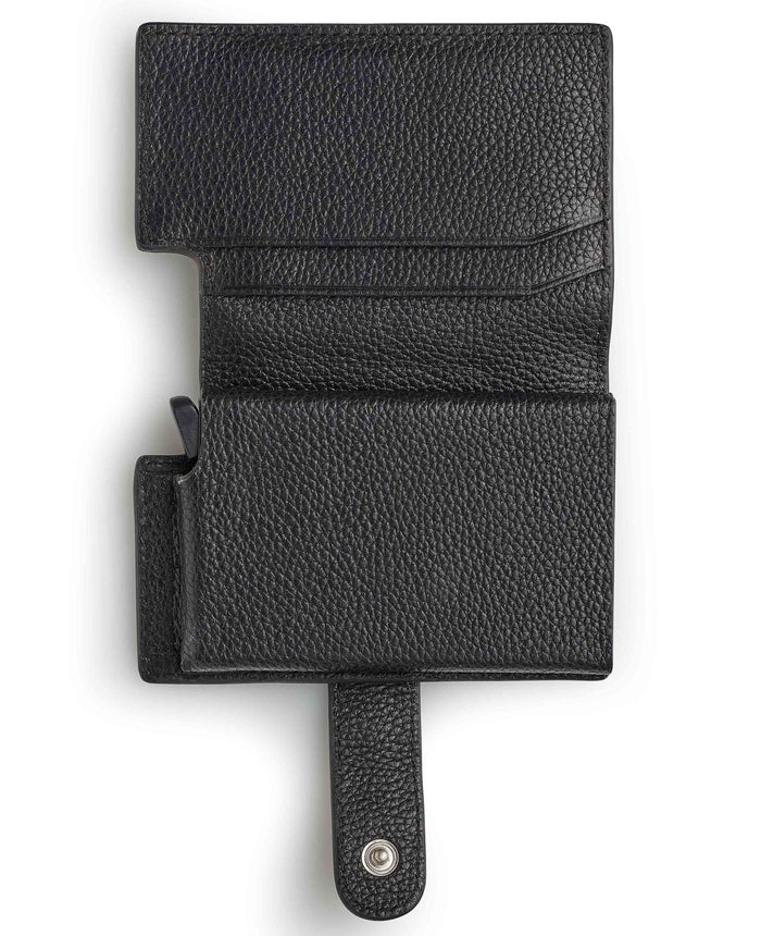 Black Leather Magnetic RFID Slim Wallet