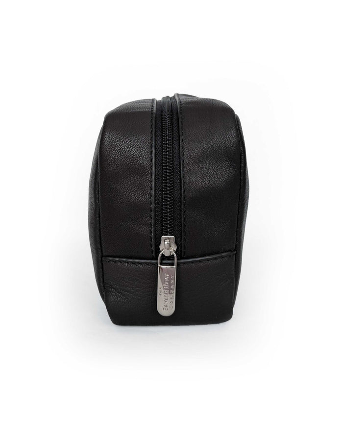 Men's Black Leather Savile Row Wash Bag side shot