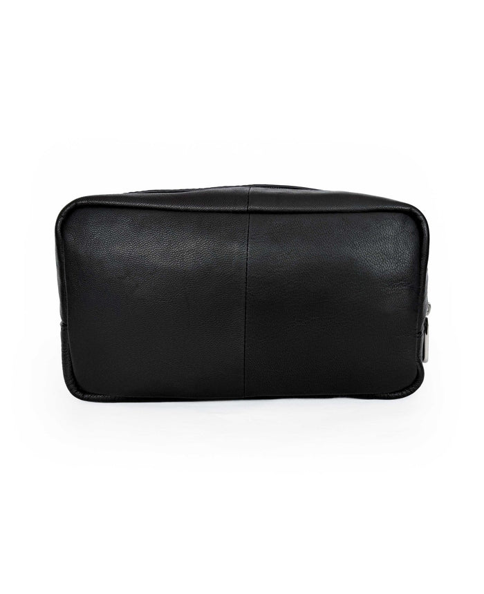 Men's Black Leather Savile Row Wash Bag back shot