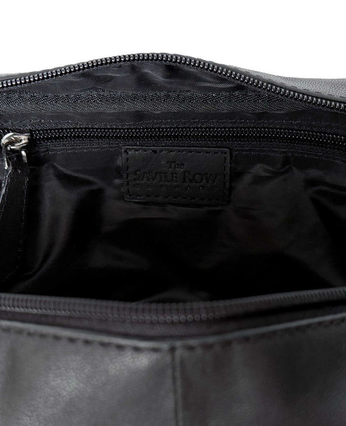 Men's Black Leather Savile Row Wash Bag inside view