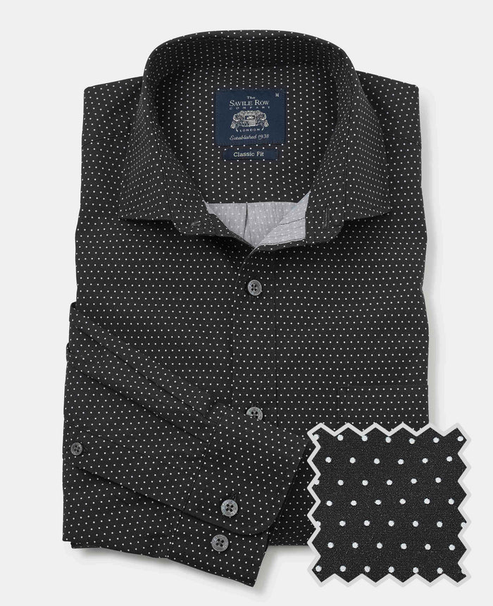 Men's Black Pinspot Print Casual Shirt product shot with swatch