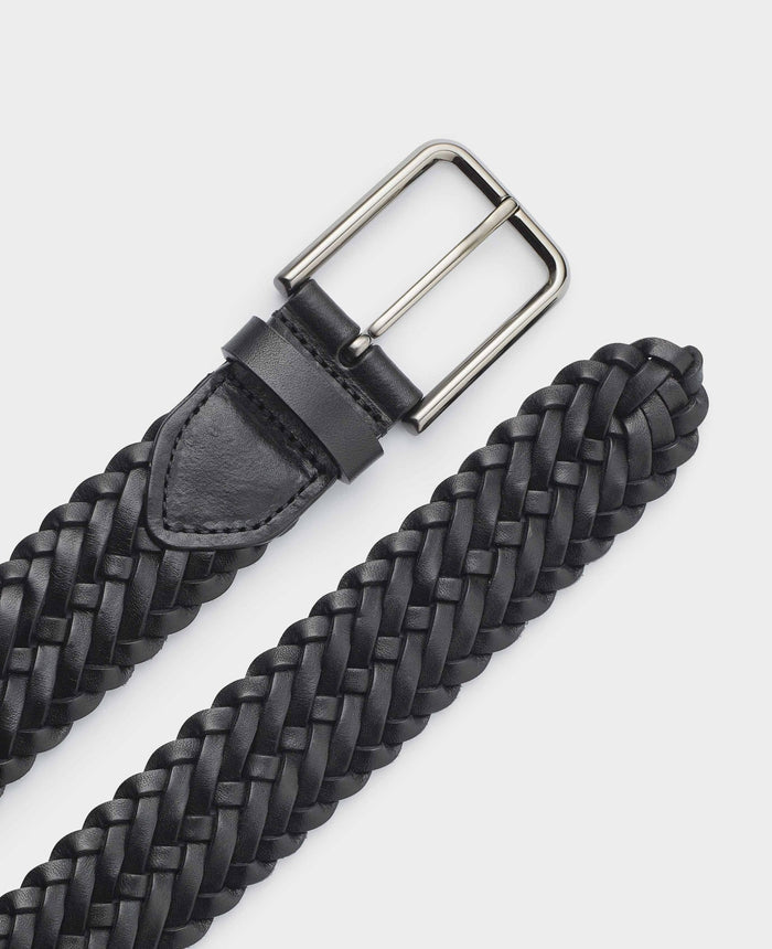 Men's Plaited Leather Belt In Black flat view