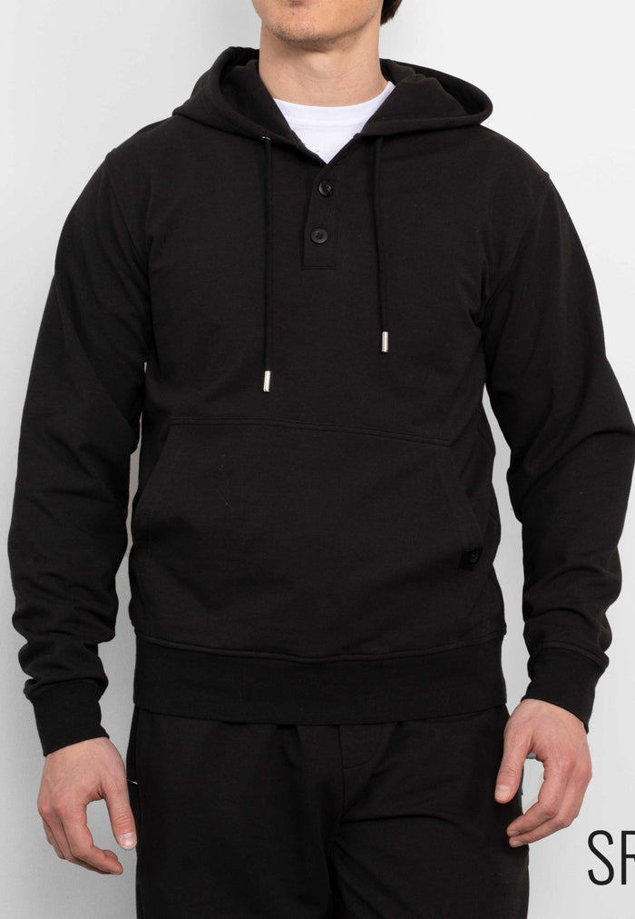 SRW Black Loopback Stretch Cotton Blend Hoodie