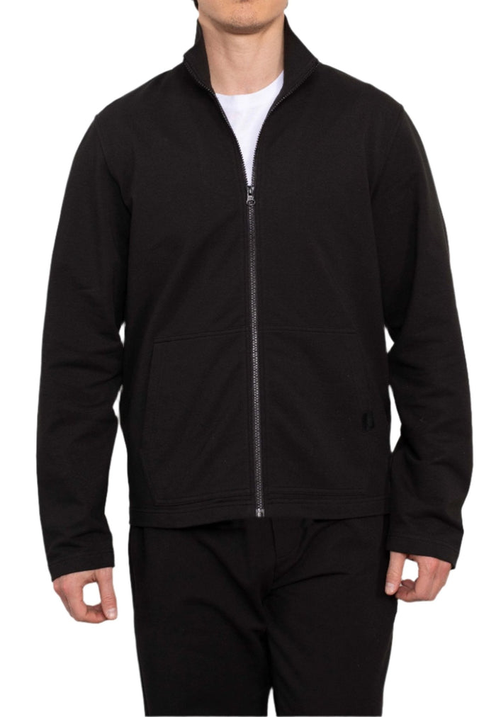 SRW Black Loopback Stretch Cotton Blend Zip-Up Sweatshirt