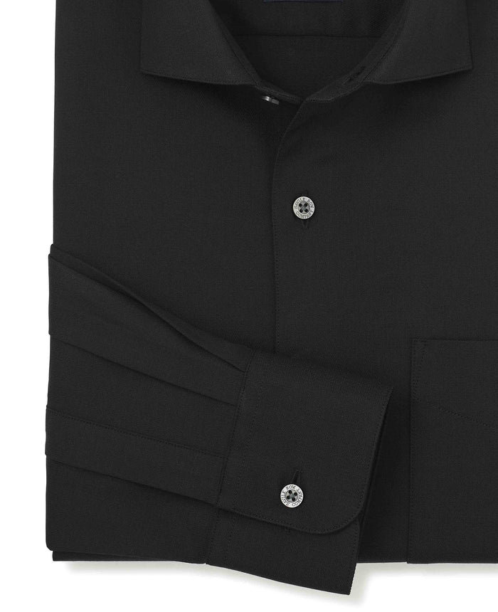 Men's Black Stretch Cotton Herringbone Classic Fit Formal Shirt With Single Cuffs sleeve detail