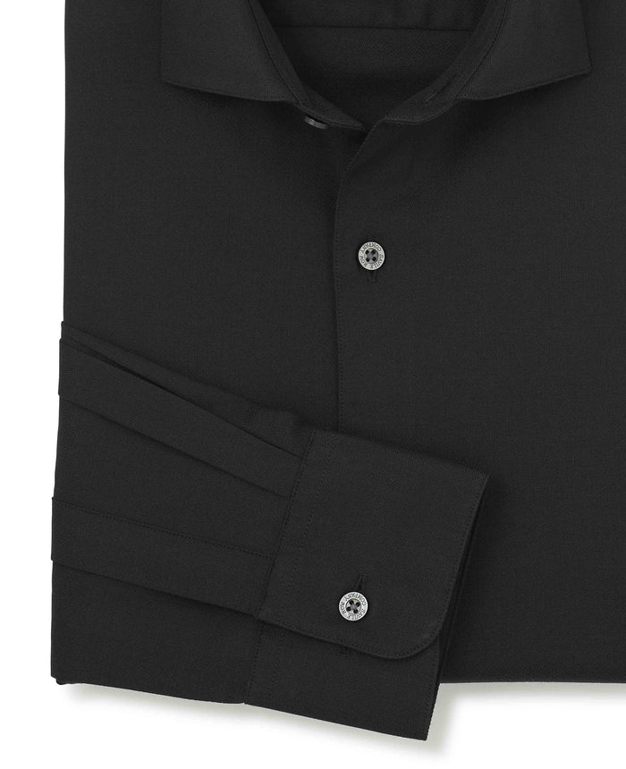 Men's Black Stretch Cotton Herringbone Slim Fit Formal Shirt With Single Cuffs sleeve detail
