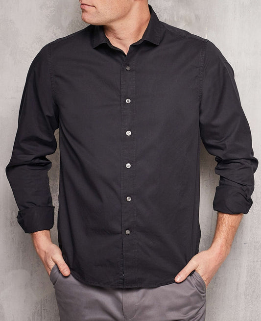 Men's Black Twill Slim Fit Casual Casual Shirt in Shorter Length