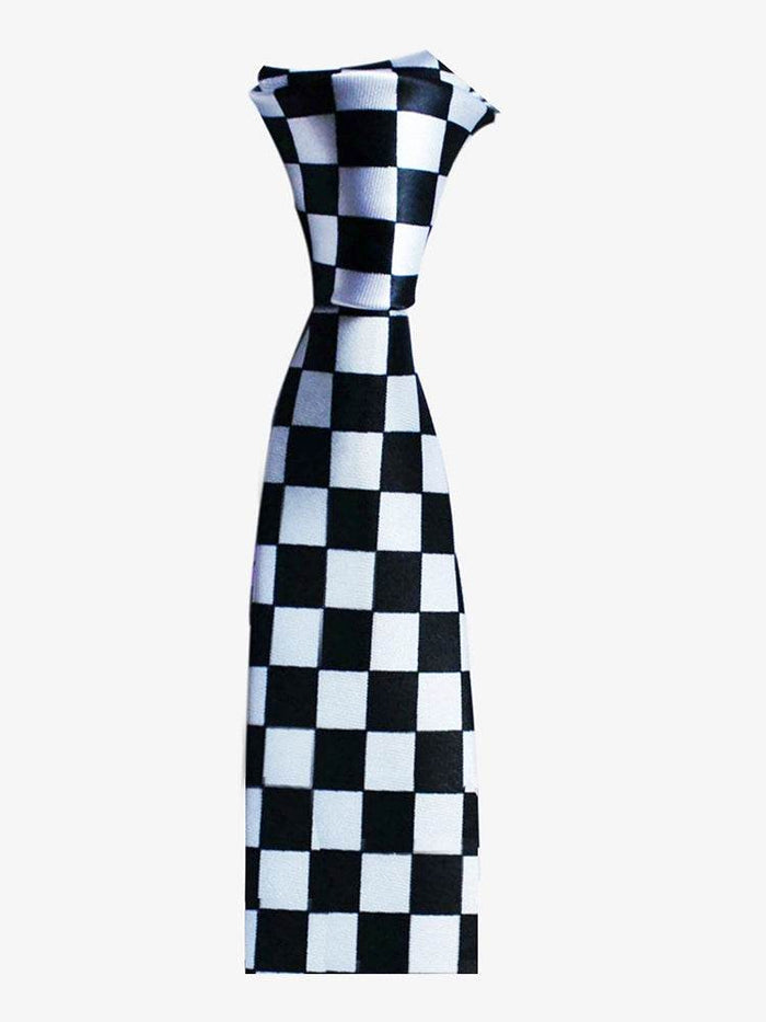 Black & White Men's Luxury Formal Checkered Neck Tie