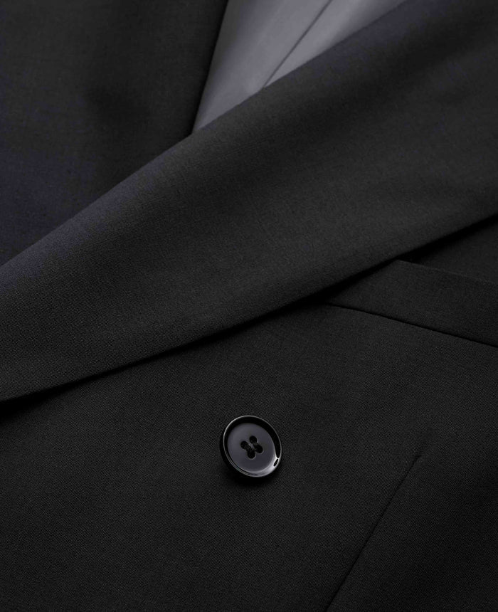 Men's Black Wool Blend Double Breasted Suit Jacket chest detail