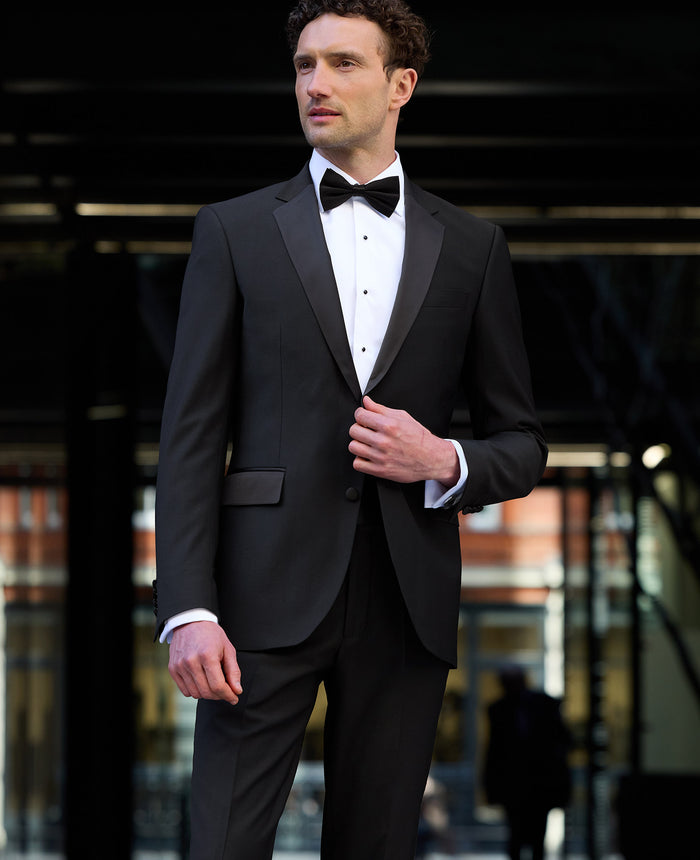 Black Wool Blend Tailored Dinner Suit Jacket