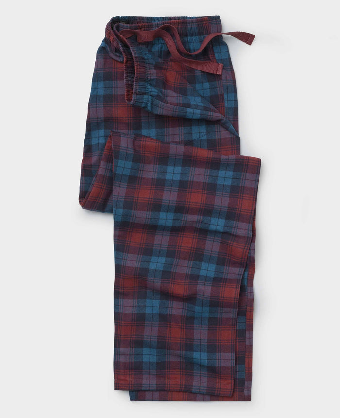 Men's Blue Burgundy Brushed Cotton Twill Window Check Lounge Pants mannequin shot