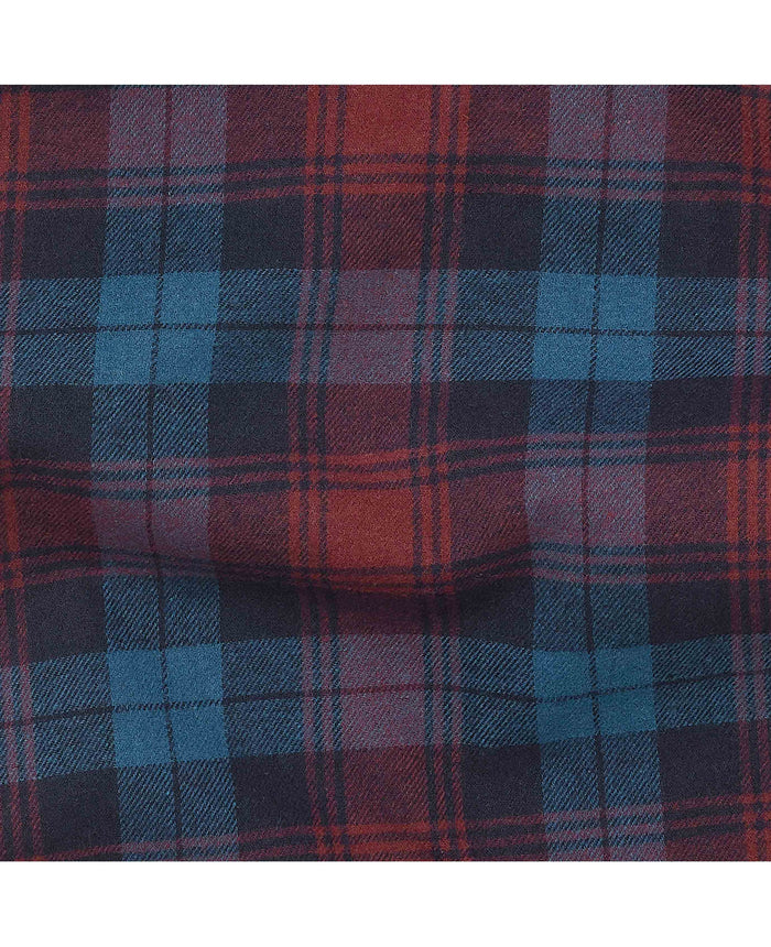 Men's Blue Burgundy Brushed Cotton Twill Window Check Lounge Pants fabric detail