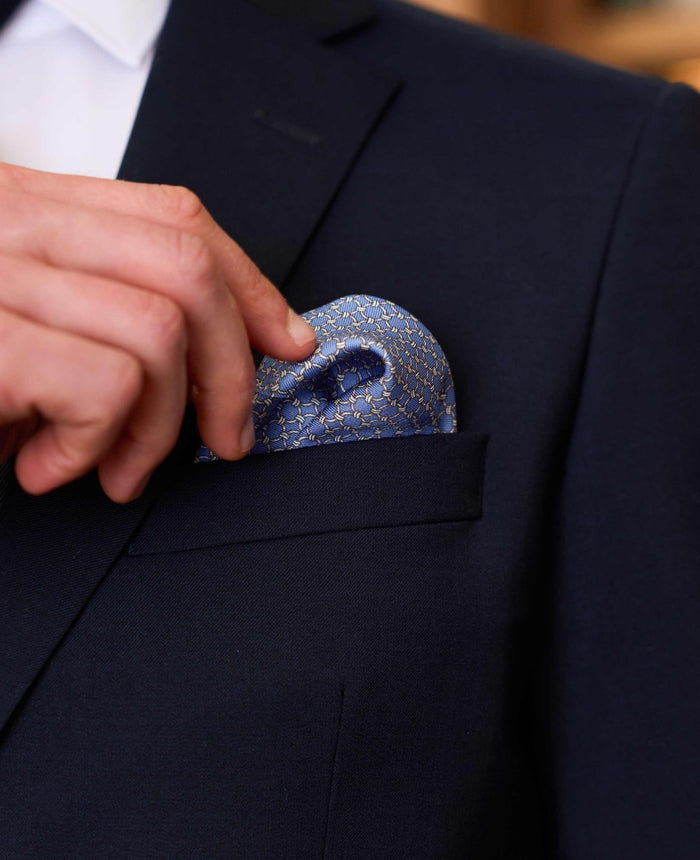 Blue Chain Silk Pocket Square