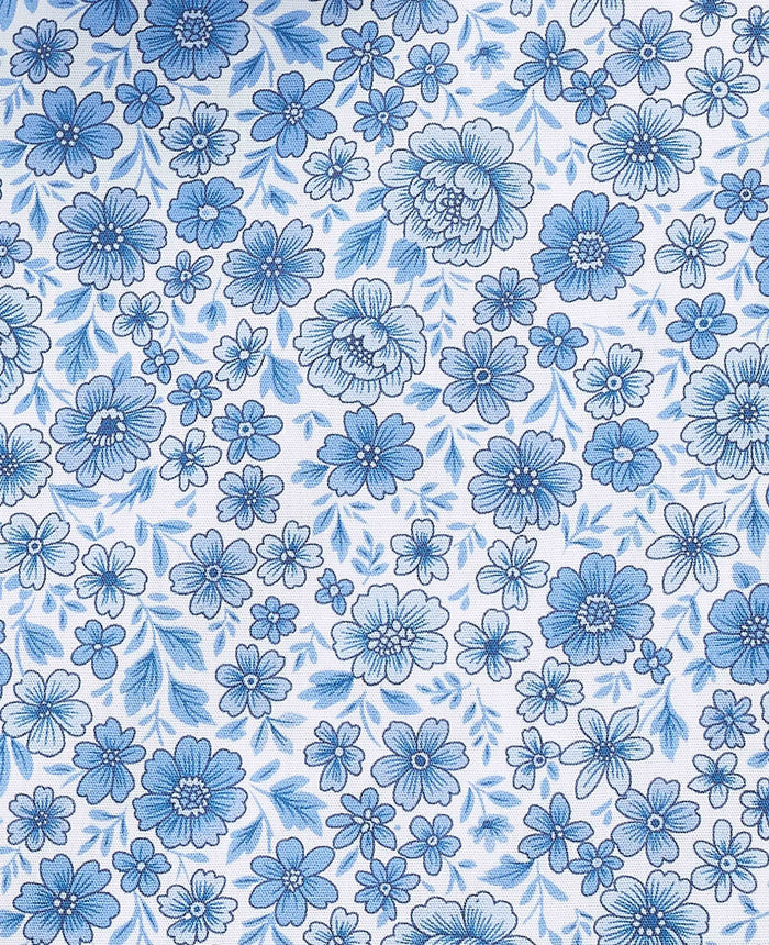 Men's Blue Classic Fit Cotton Poplin Floral Print Winchester Shirt With Double Cuffs fabric detail