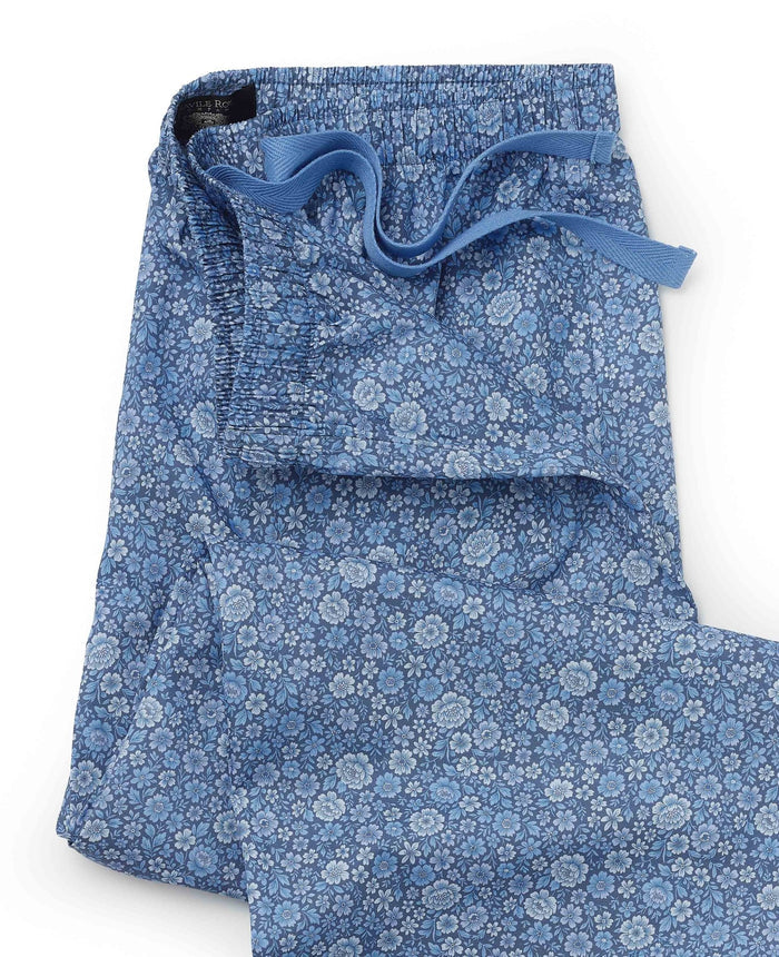 Men's Blue Cotton Floral Lounge Pants waist detail