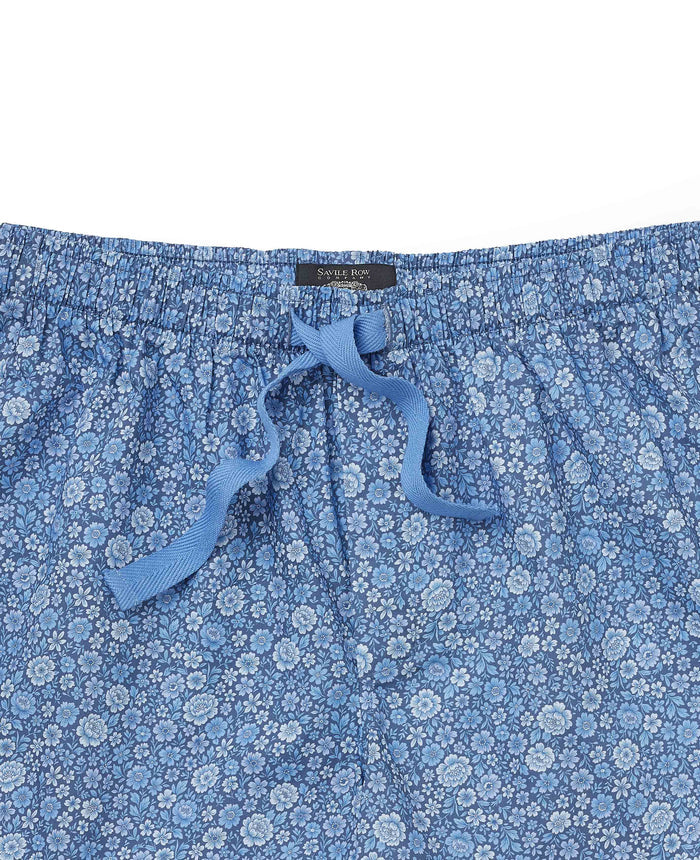 Men's Blue Cotton Floral Lounge Shorts  waist detail