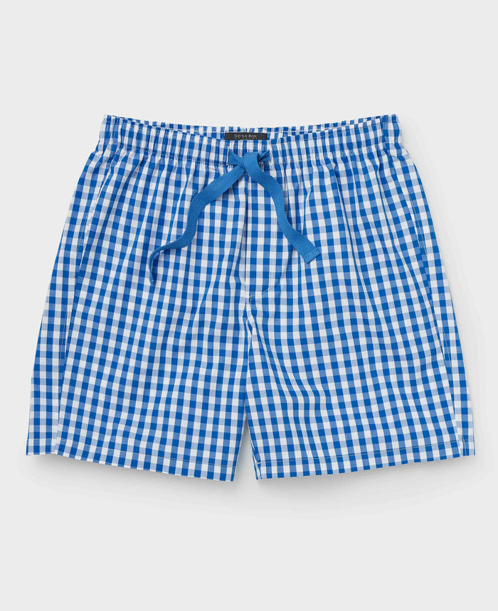 Men's Blue Cotton Gingham Check Lounge Shorts mannequin shot