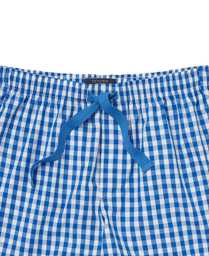 Men's Blue Cotton Gingham Check Lounge Shorts  waist detail