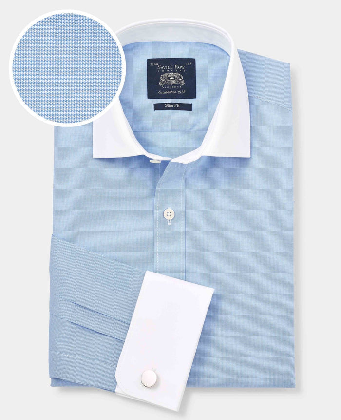 Men's Blue Cotton Check Slim Fit Winchester Formal Shirt With Double Cuff folded shot