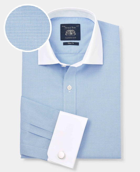 Men's Blue Cotton Check Slim Fit Winchester Formal Shirt With Double Cuff folded shot