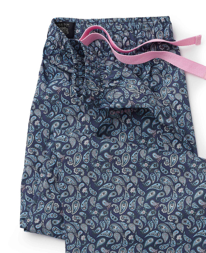 Men's Blue Cotton Paisley Lounge Pants waist detail