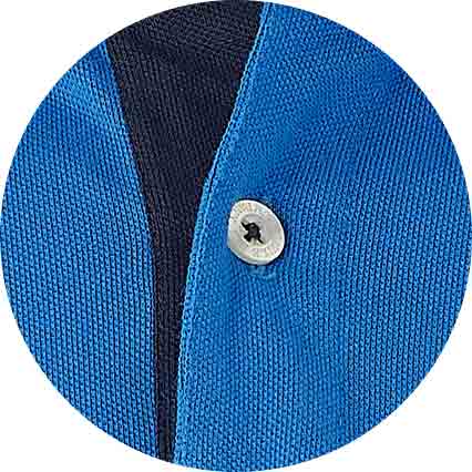 Men's Blue Cotton Pique Long Sleeve Polo Shirt fabric swatch