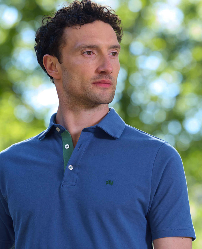 Blue Cotton Pique Short Sleeve Polo Shirt