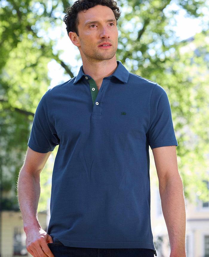 Blue Cotton Pique Short Sleeve Polo Shirt