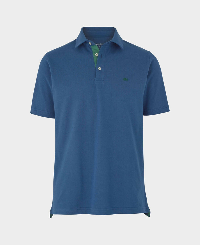 Men's Blue Cotton Piqué Short Sleeve Polo Shirt mannequin shot
