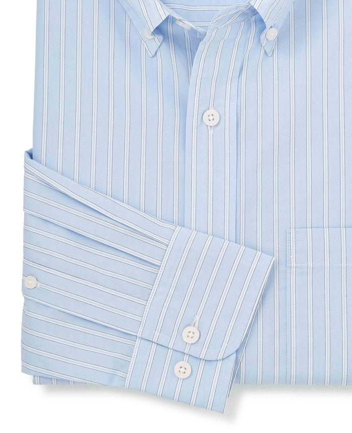 Men's Blue Cotton Poplin Classic Fit Stripe Smart Casual Shirt sleeve detail