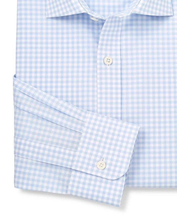 Men's Blue Cotton Poplin Gingham Check Slim Fit Formal Shirt With Single Cuffs sleeve detail